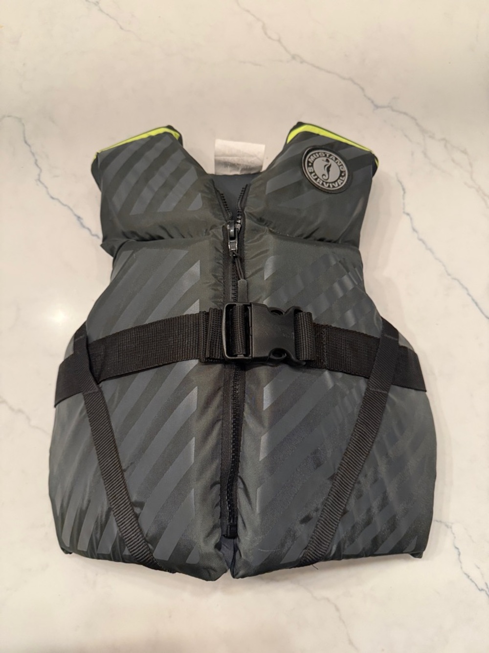 Kids Mustang Survival Life Jacket Vest - Gray with Lime Trim